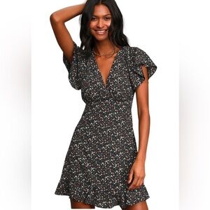 Lulus Poet's Dream Black Floral Print Mini Dress
